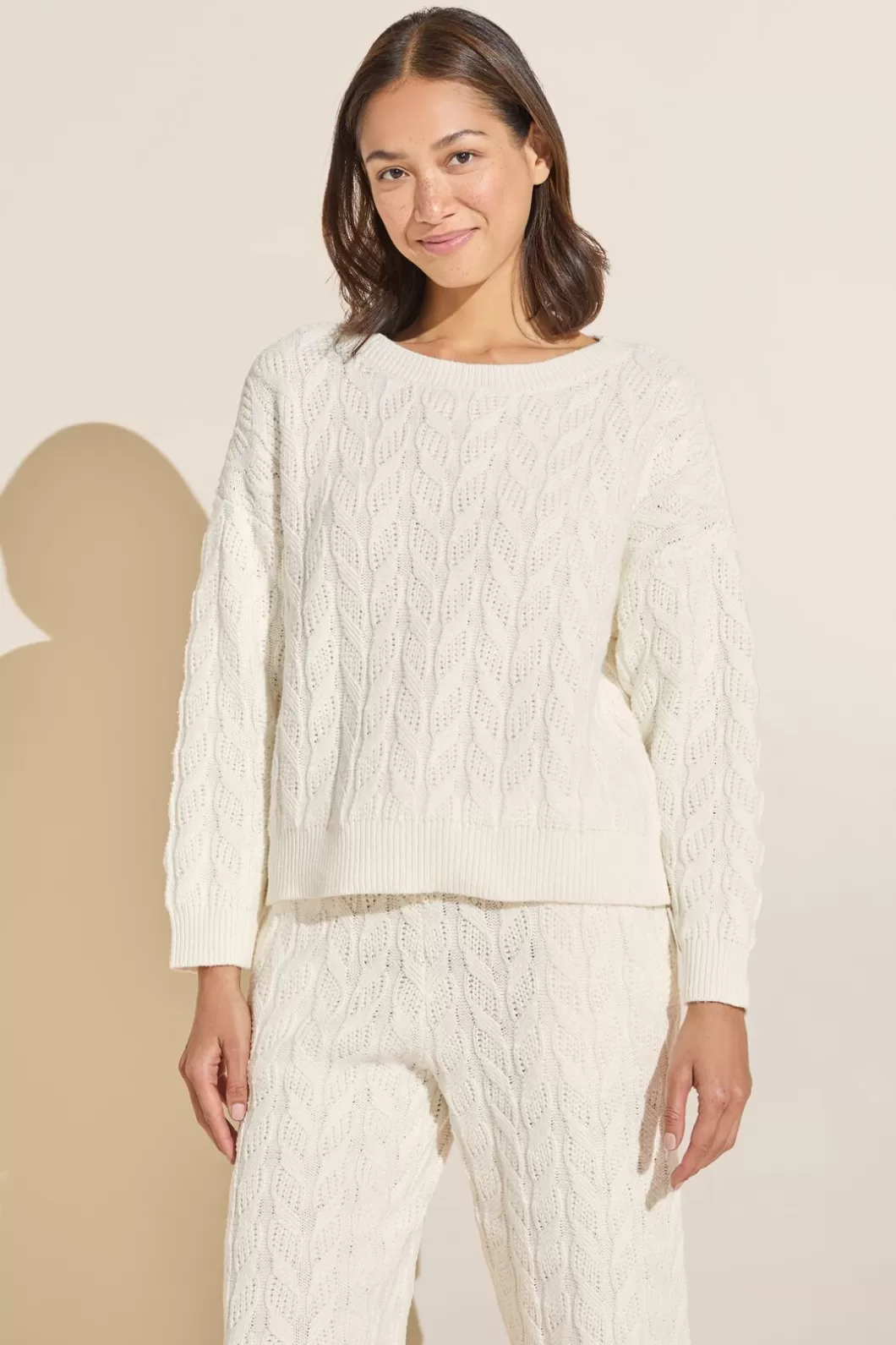 Eberjey Cable Knit Recycled Sweater Crewneck- Loungewear