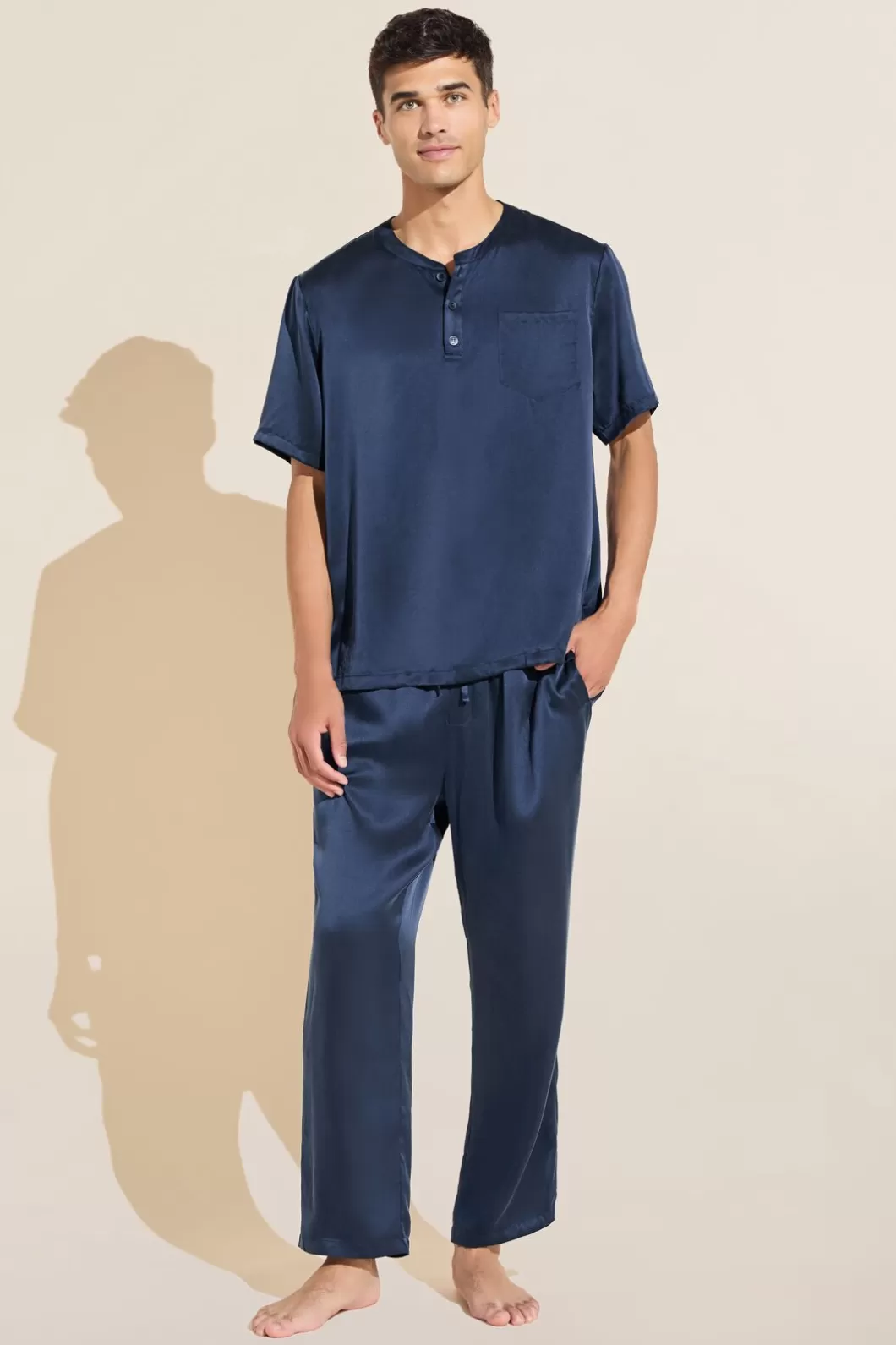 Eberjey Charles Washable Silk Short Sleeve & Pant Pj Set- Pajamas