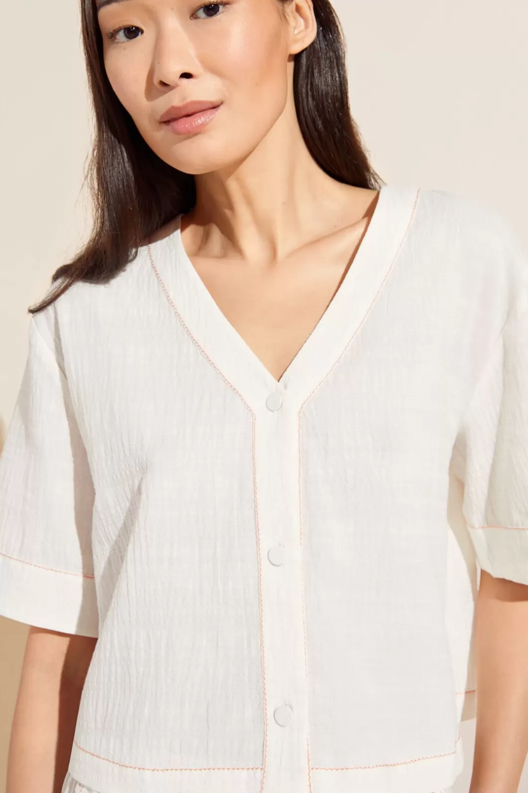 Eberjey Crinkle Woven Short Sleeve Top & Short Set- Loungewear