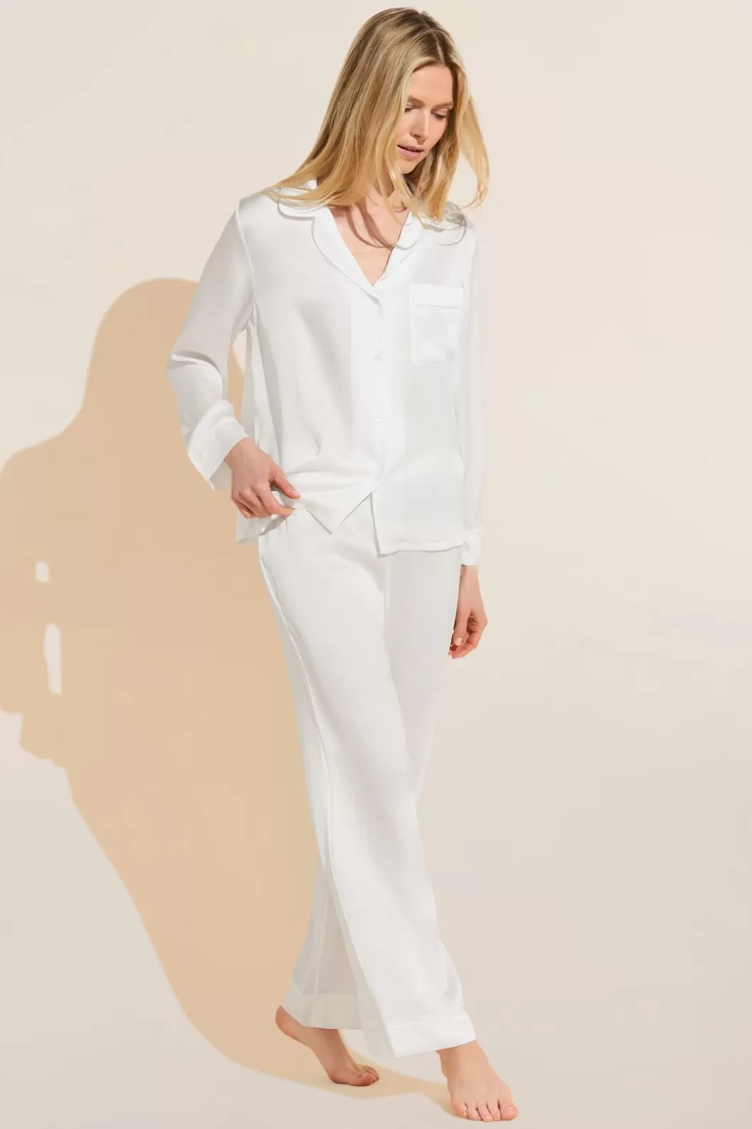 Eberjey Inez Textured Washable Silk Long Pj Set- Pajamas