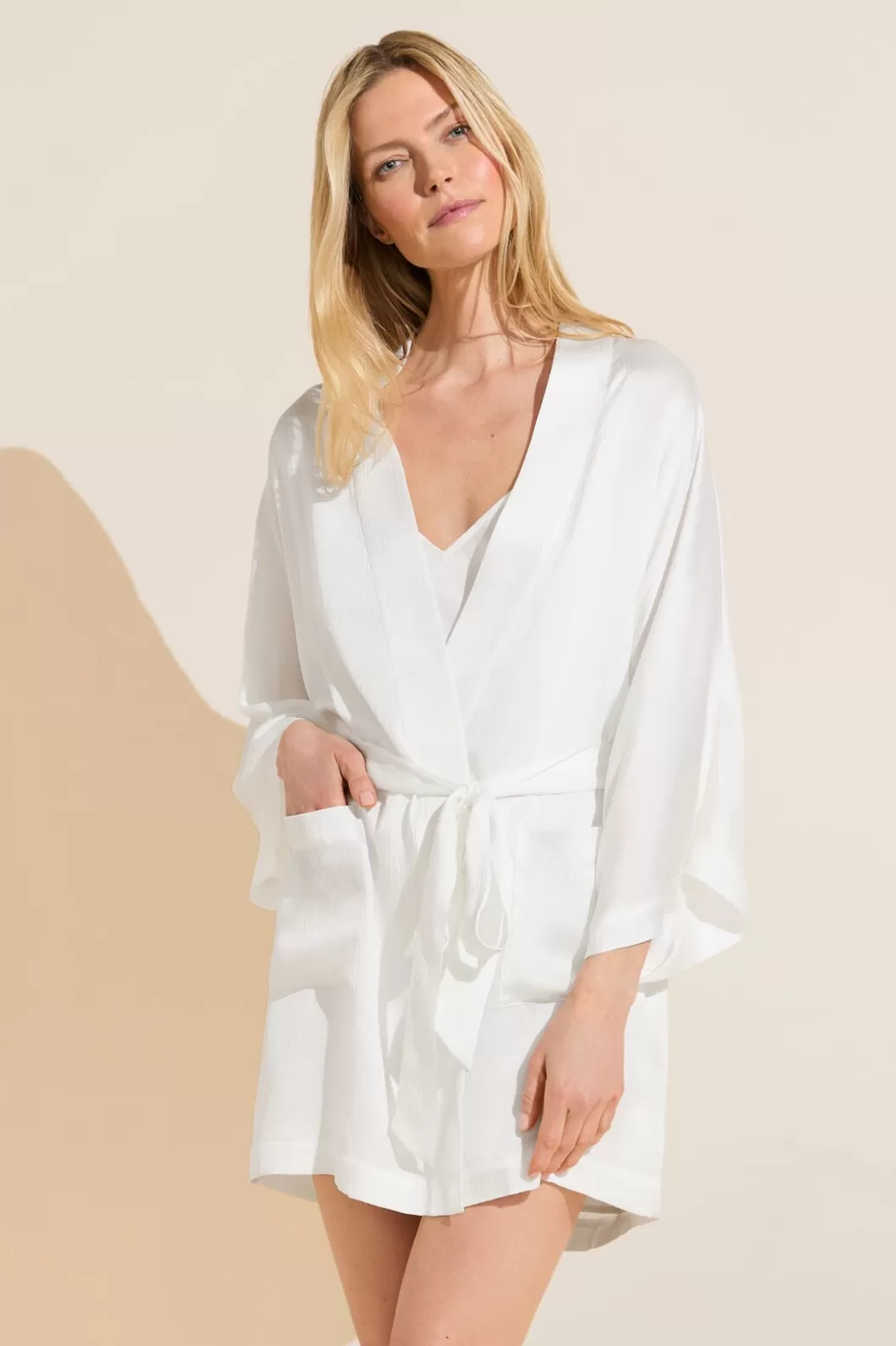 Eberjey Inez Textured Washable Silk Short Robe- Robes