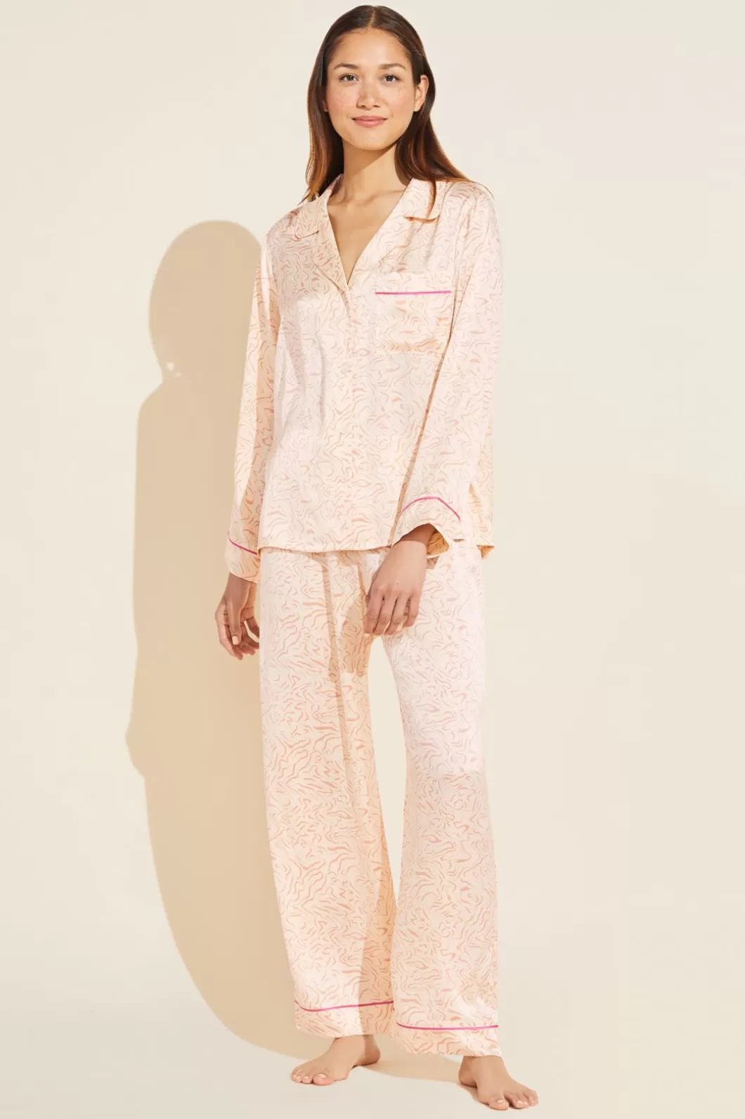 Eberjey Inez Washable Silk Printed Long Pj Set- Washable Silk