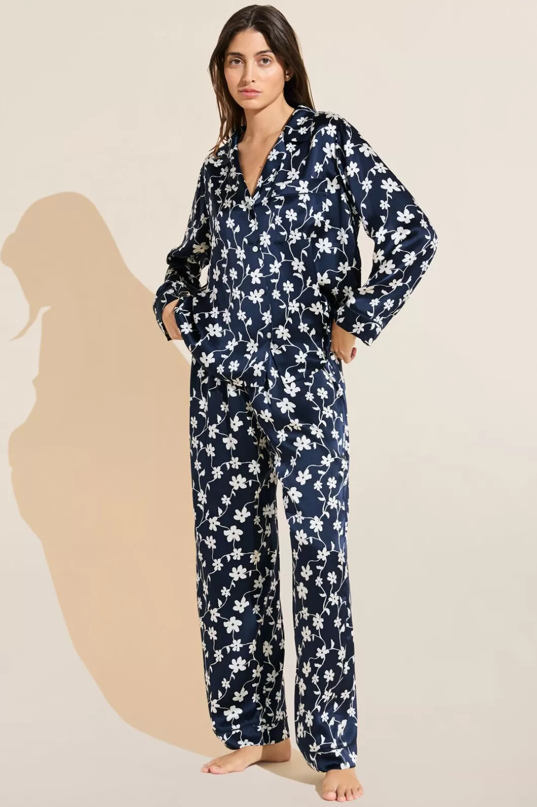 Eberjey Inez Washable Silk Printed Long Pj Set- Pajamas