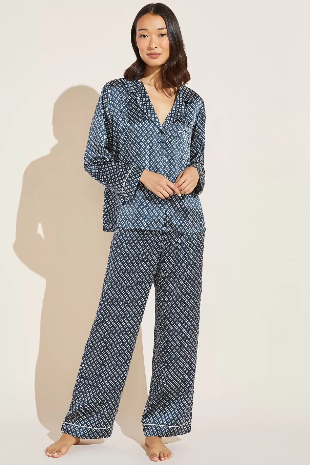 Eberjey Inez Washable Silk Printed Long Pj Set- Pajamas