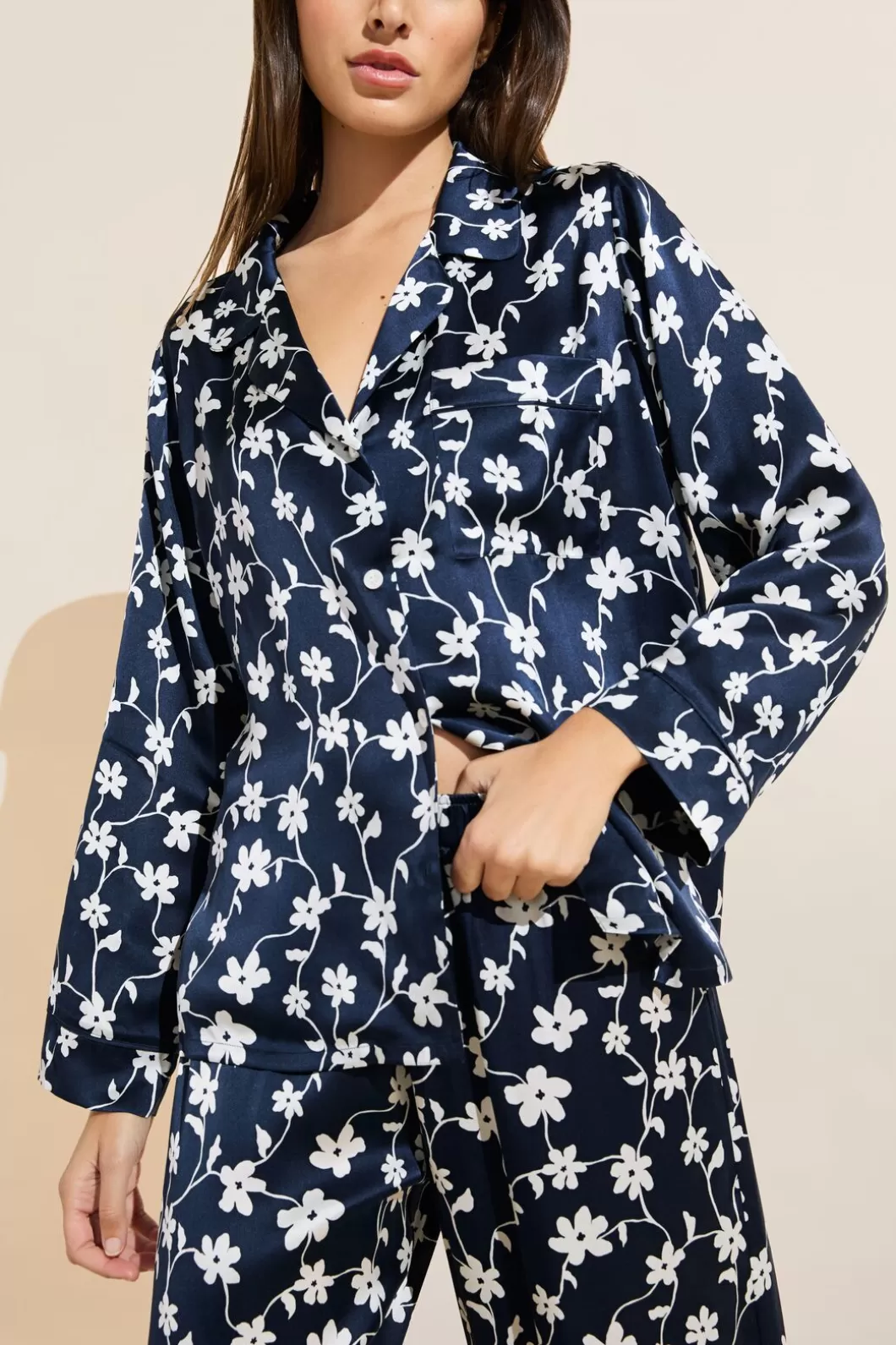 Eberjey Inez Washable Silk Printed Long Pj Set- Pajamas