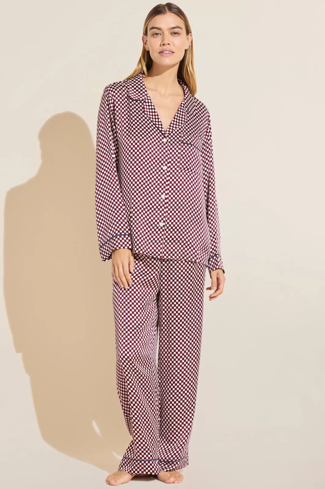 Eberjey Inez Washable Silk Printed Long Pj Set- Pajamas