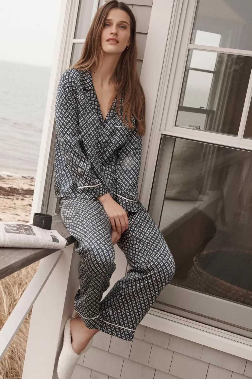 Eberjey Inez Washable Silk Printed Long Pj Set- Pajamas