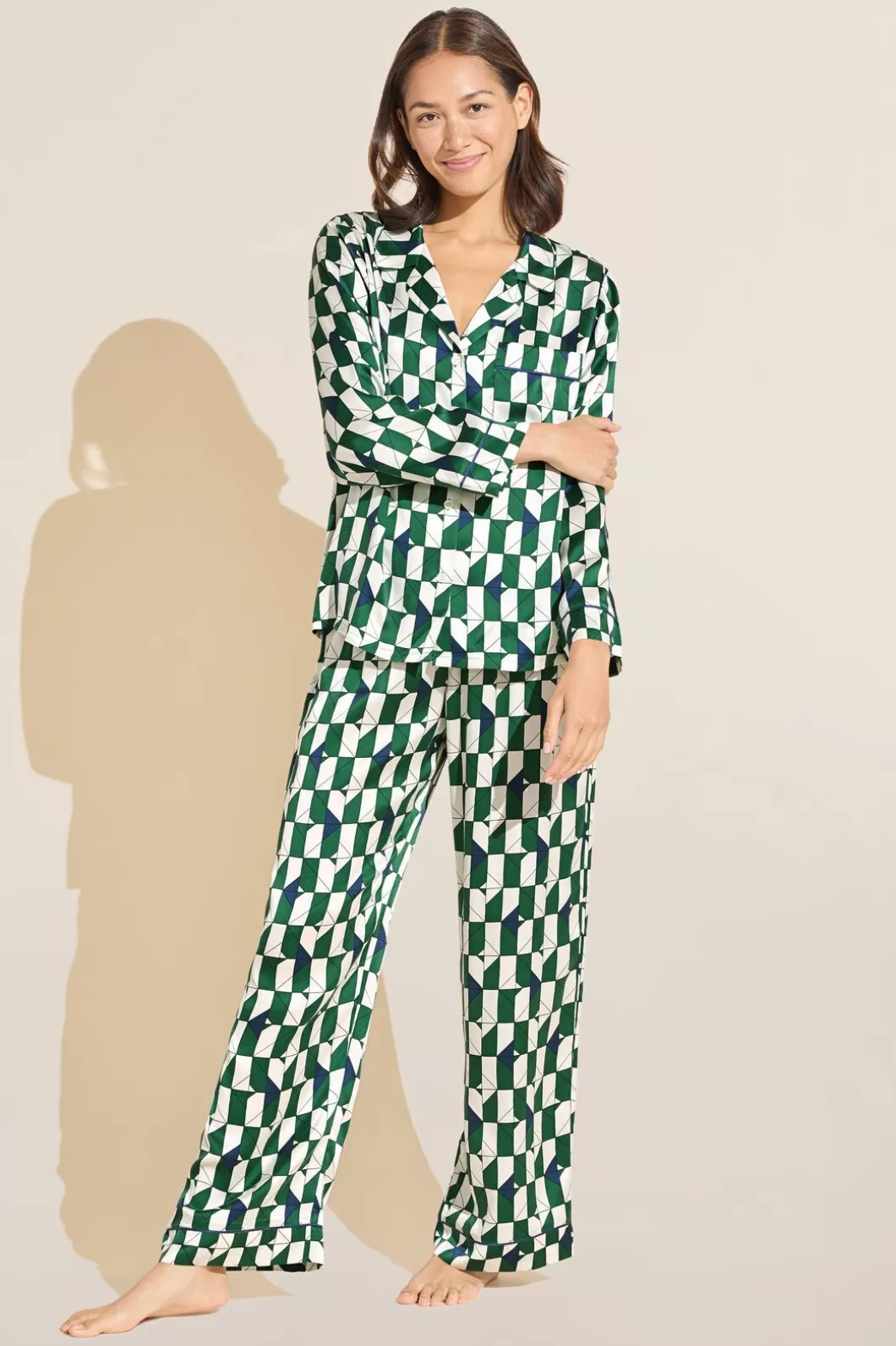 Eberjey Inez Washable Silk Printed Long Pj Set- Pajamas