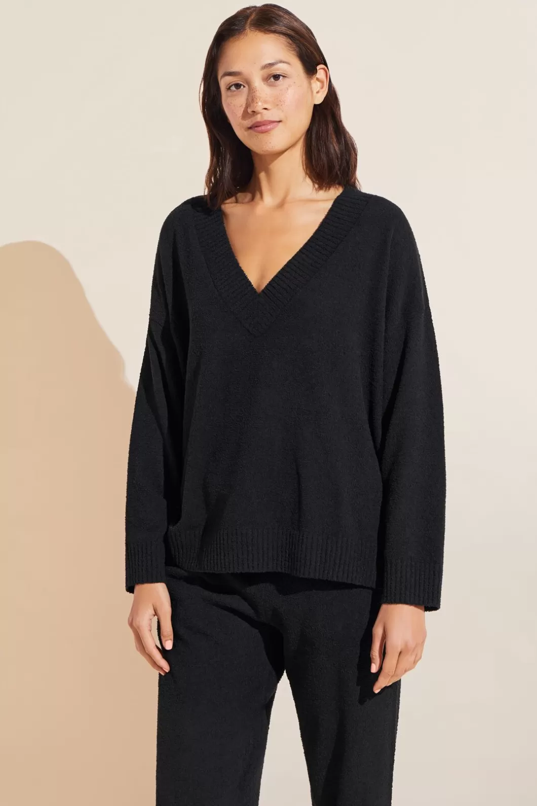 Eberjey Recycled Boucle Boyfriend Oversized V-Neck Sweater- Loungewear