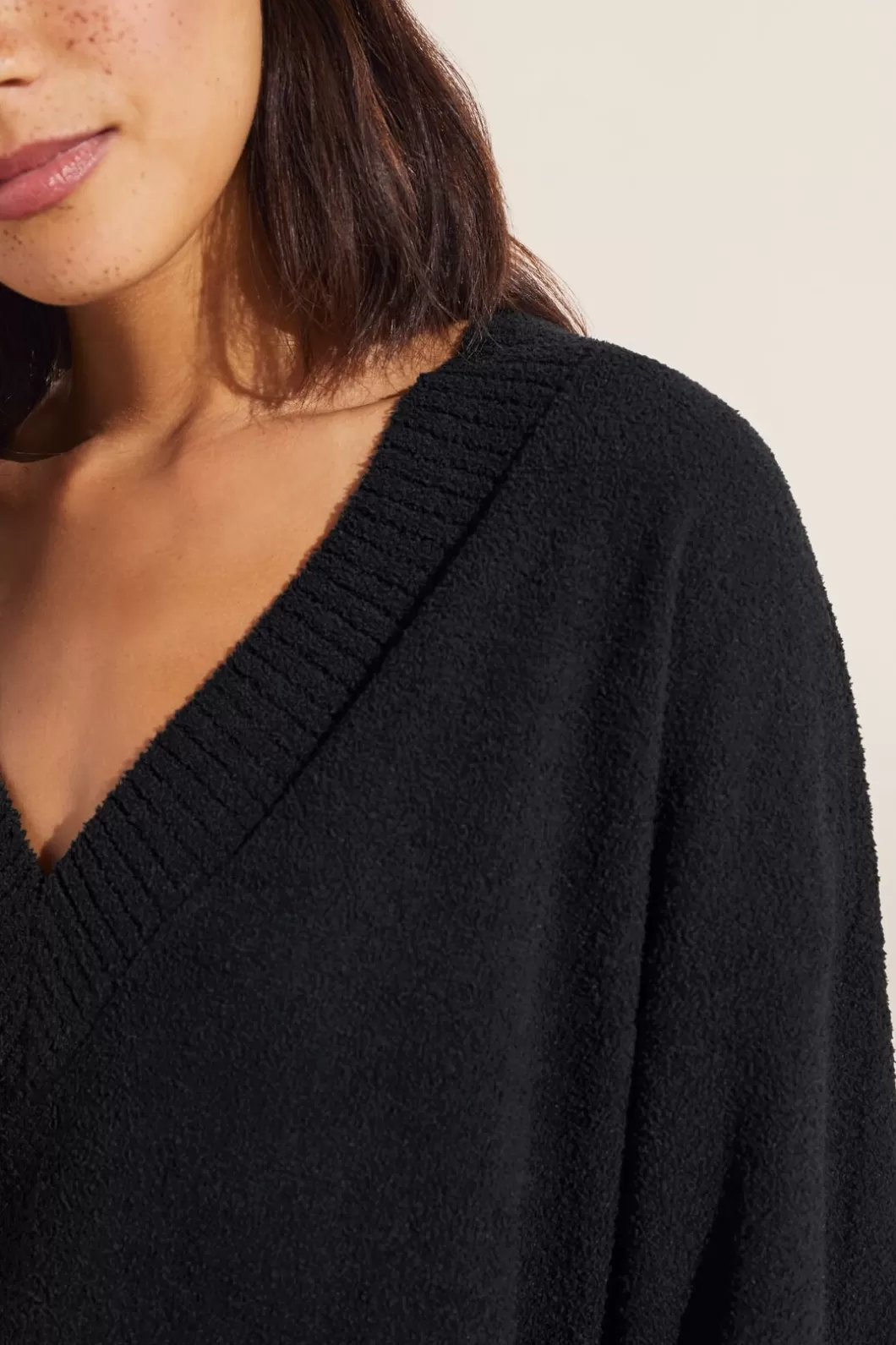 Eberjey Recycled Boucle Boyfriend Oversized V-Neck Sweater- Loungewear